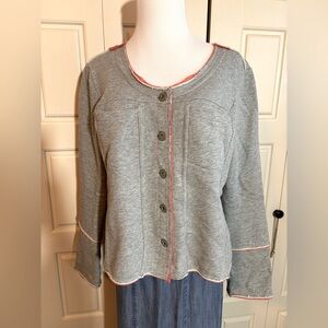 Sundance Sweatshirt Gray Button-Up Cardigan with Orange Trim